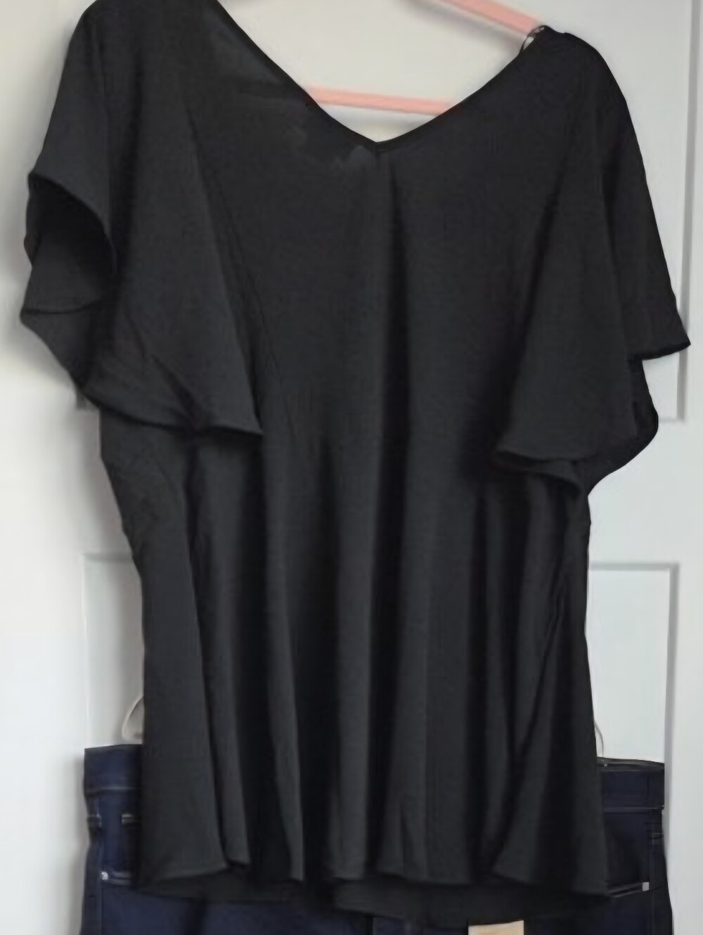 0011.  City Chic Black Ruffle Sleeve Blouse